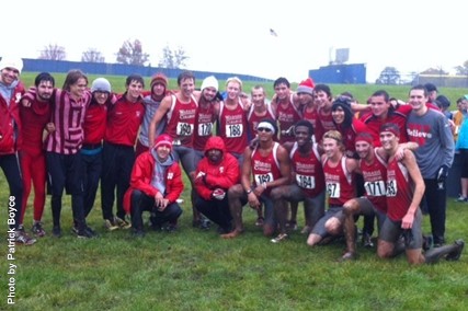 Wabash celebrates its 2013 NCAC Men's Cross Country championship.