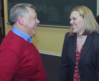 NAWM President Greg Estell '85 chats with Prof. Sara Drury