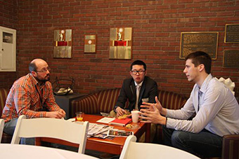 Tom Holton '92 (left), Ivan Neshkov '15 (right) and Tiger Zhou '16 at the 2013 Entrepreneur Summit.