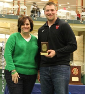 Derek De St Jean (with NCAC Executive Director Keri Alexander Luchowski) was named the 2013 NCAC Men's Indoor Field MVP