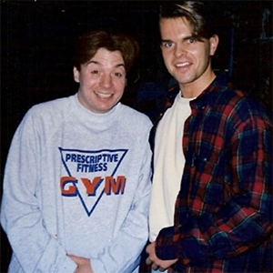 Scott Simpson ’95 with Mike Myers during his internship with the Conan O'Brien Show
