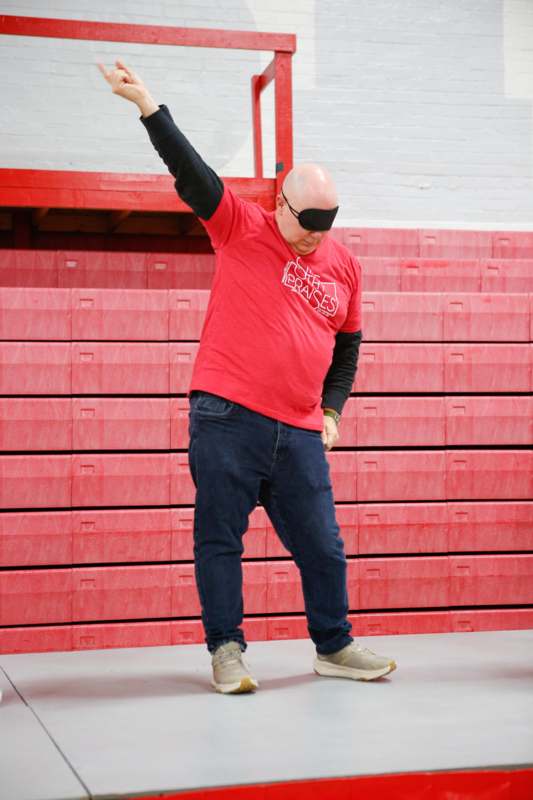 a man wearing a blindfold