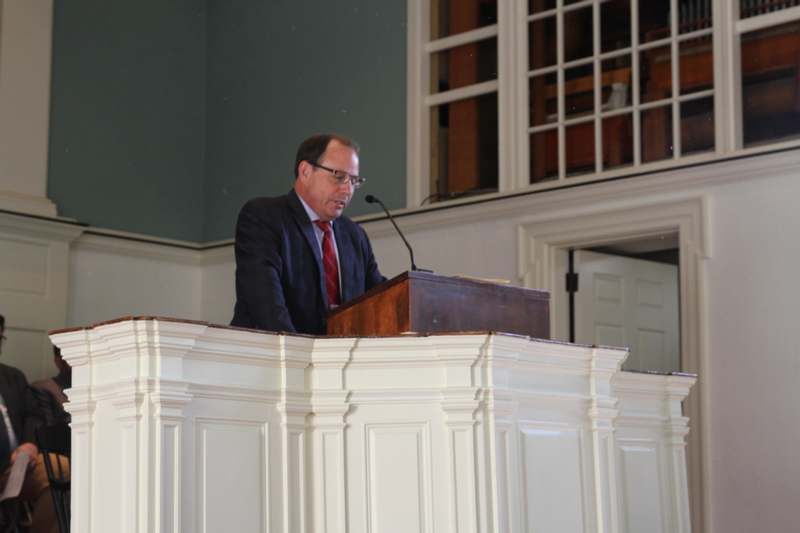 President Scott Feller welcomes the in-person and online audience to the 2025 Awards Chapel