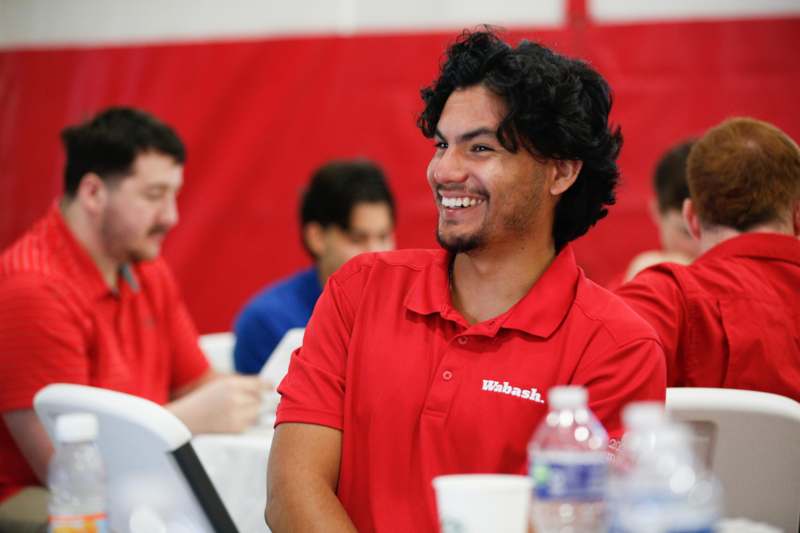 a man in a red shirt