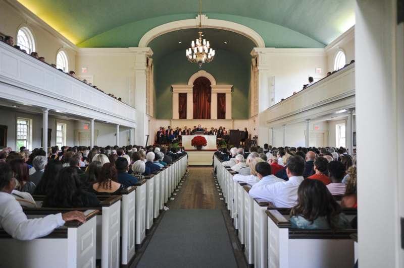 a group of people in a church