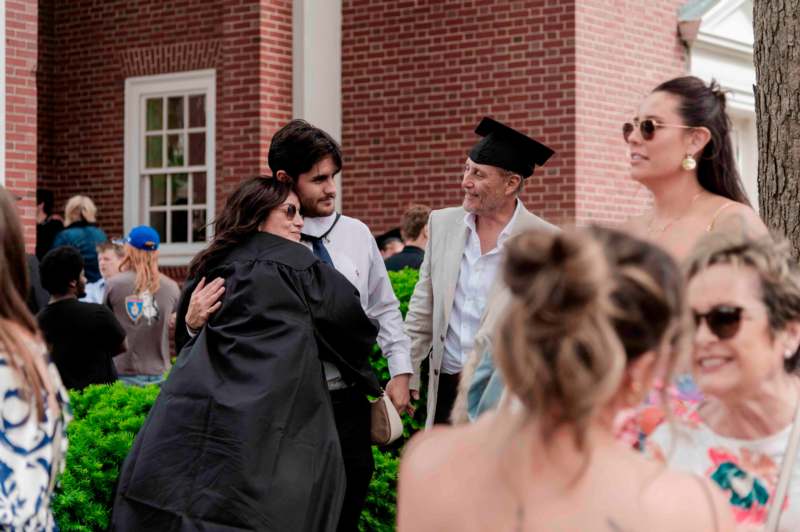 a group of people outside a building