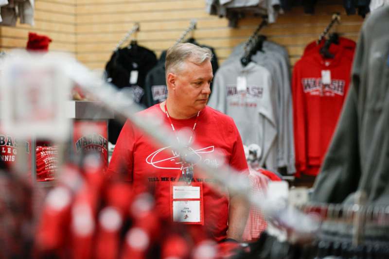 a man in a red shirt