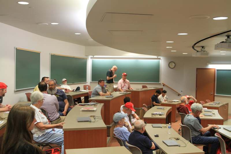 a group of people in a classroom