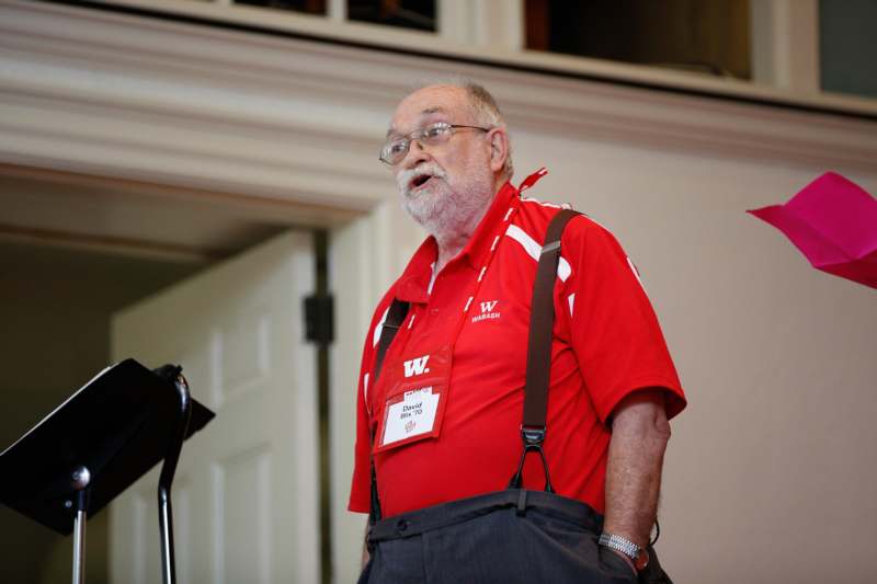 a man in a red shirt