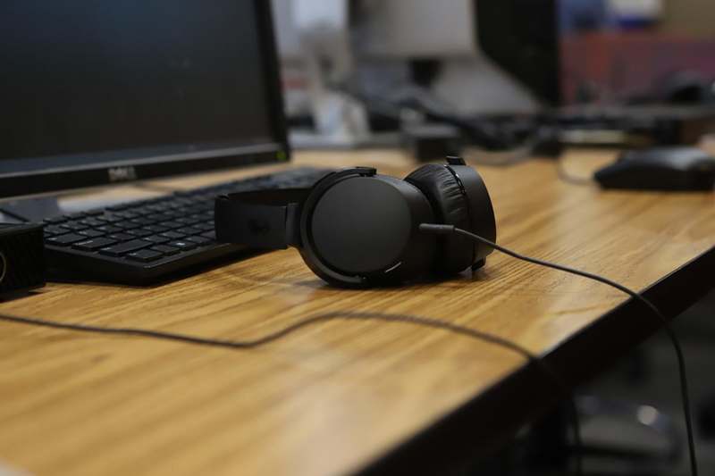 a headphones on a desk