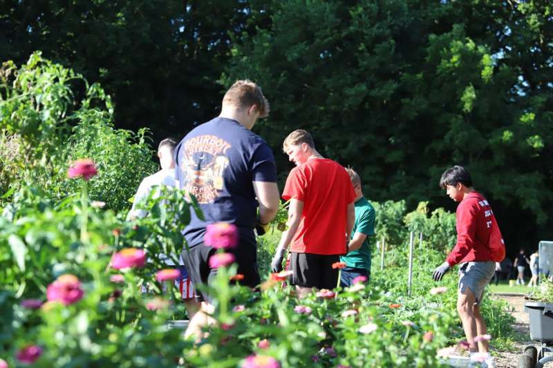 a group of people in a garden