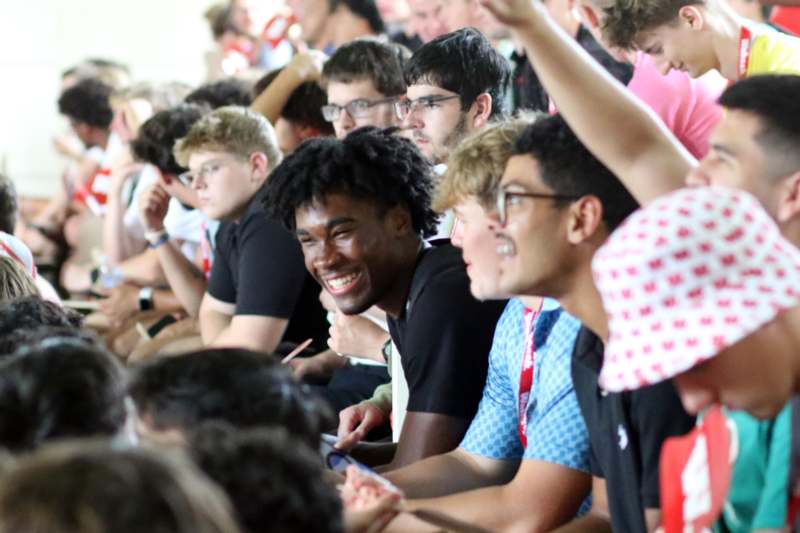 a group of people sitting in a room