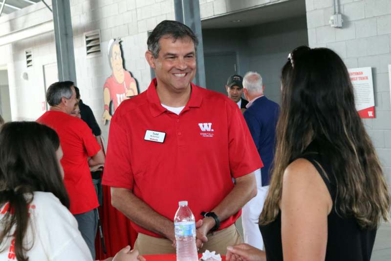 a man in a red shirt