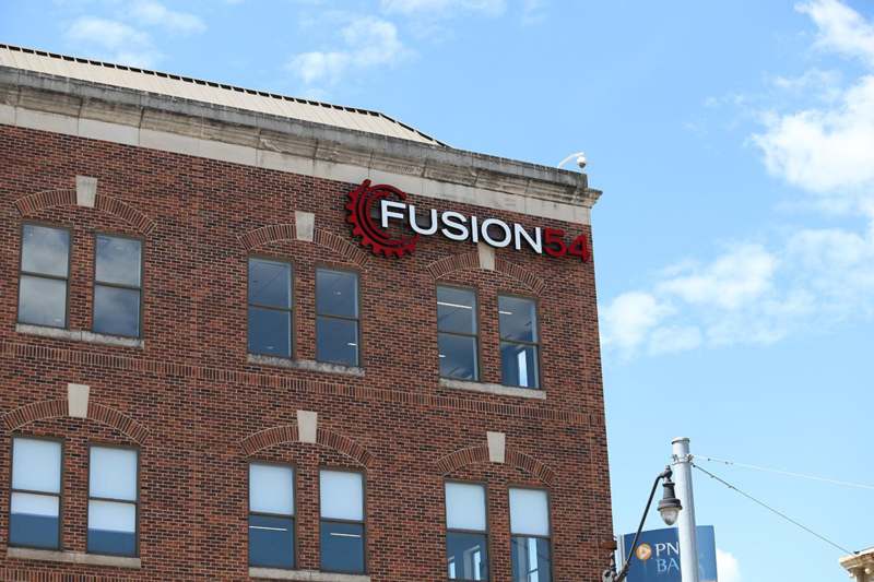 a building with a sign on the side