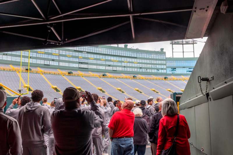 a group of people in a stadium
