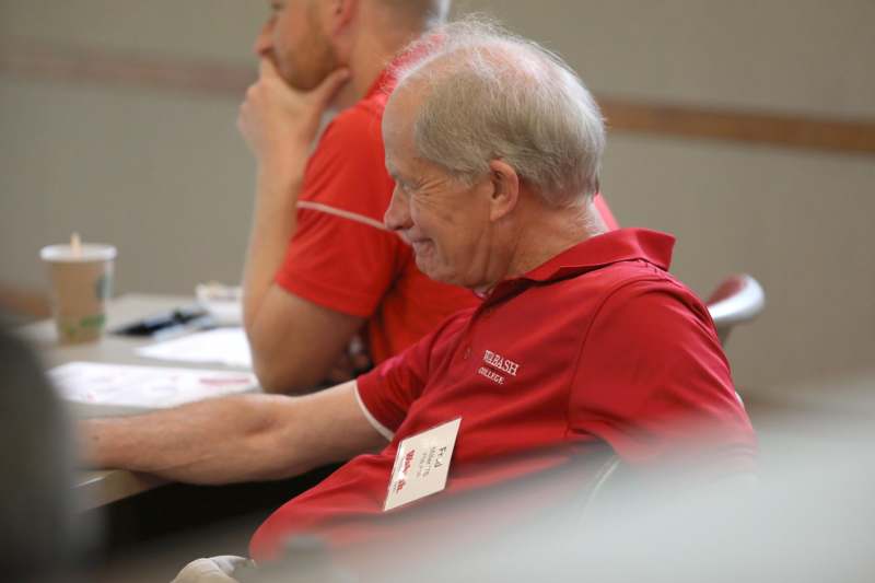 a man in a red shirt
