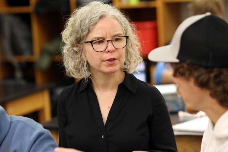 a woman in a black shirt