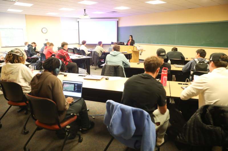a group of people in a classroom