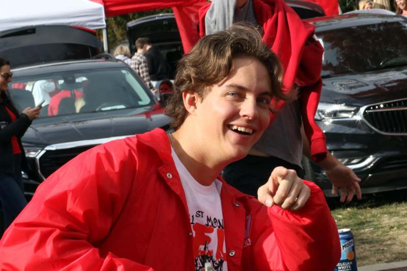 a man in a red jacket