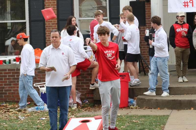 a group of people standing in front of a building