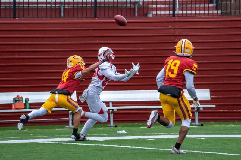 a group of people playing football