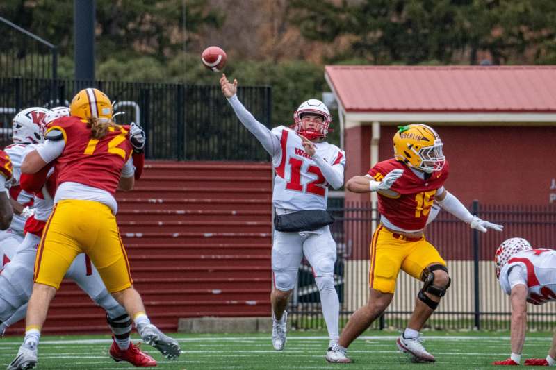 a group of people playing football