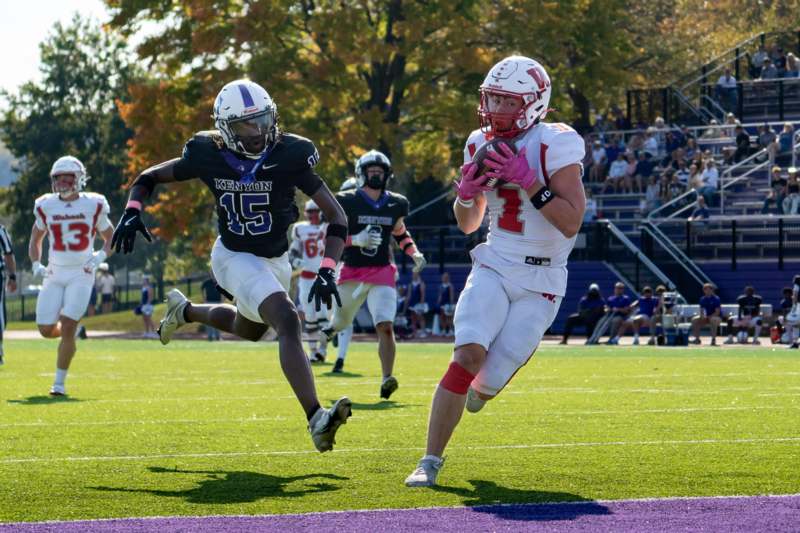 a football player running with a football in the air