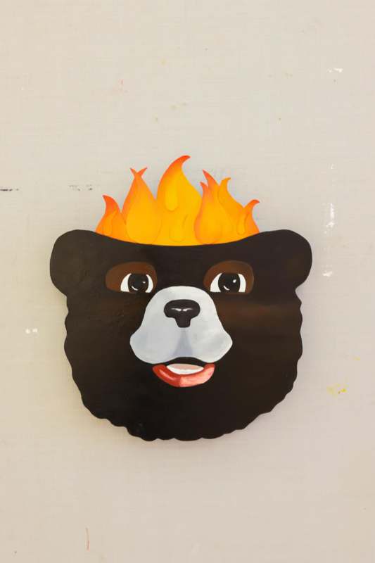 a bear head with flames on it
