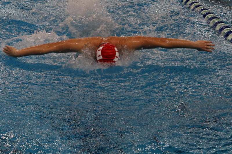 a person swimming in a pool