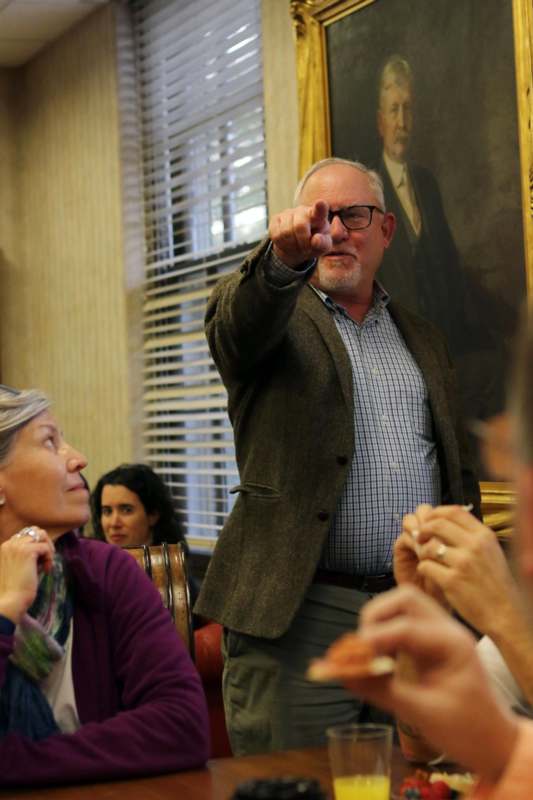 a man pointing at something