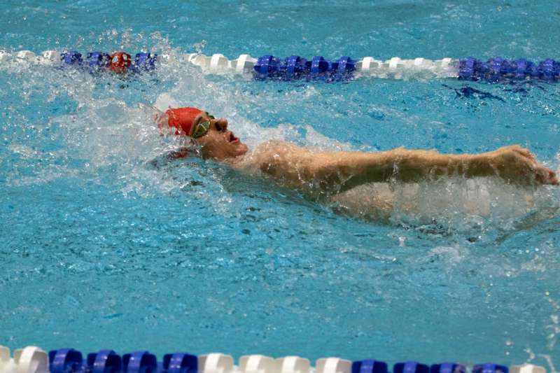 a man swimming in a pool