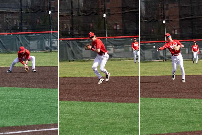a collage of a baseball player catching a ball