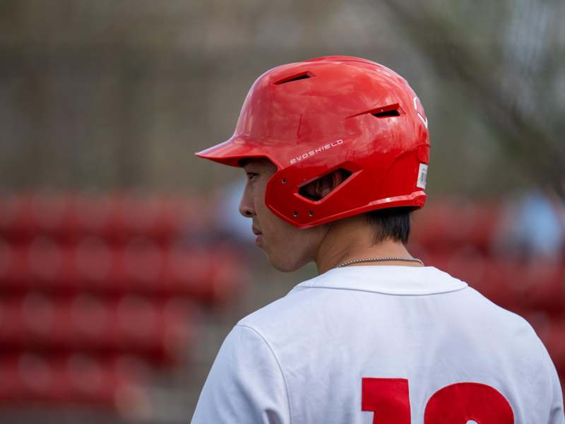 a man wearing a red helmet