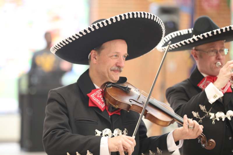 a man wearing a sombrero playing a violin