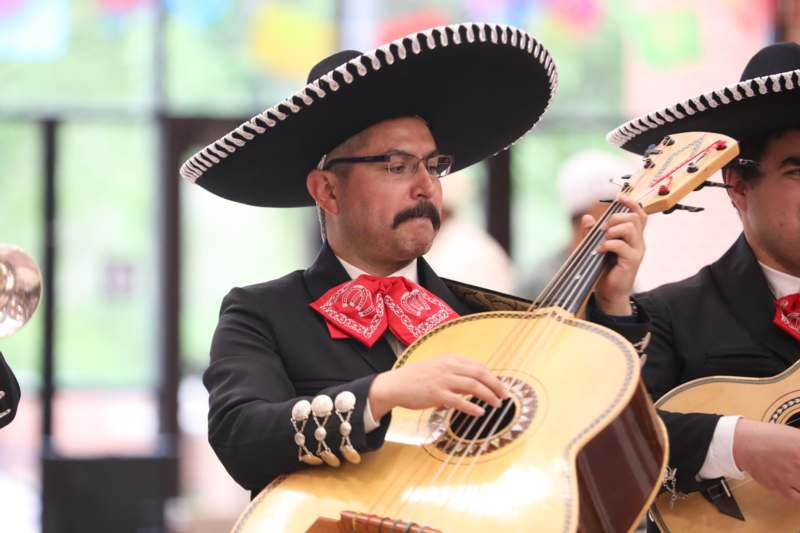 a man wearing a sombrero playing a guitar