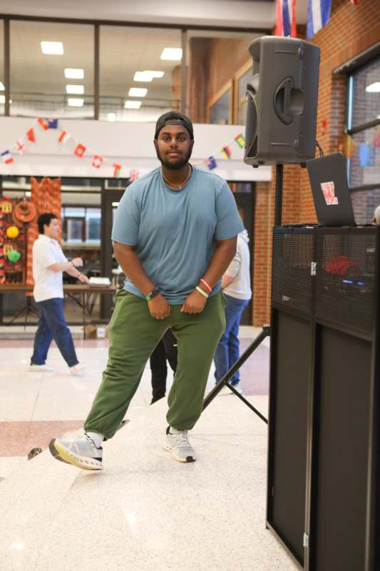 a man in a blue shirt