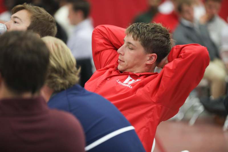 a man in a red shirt