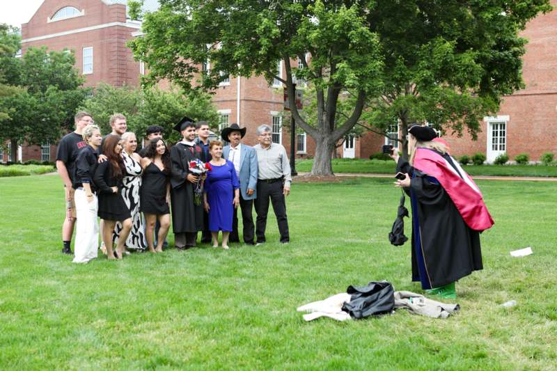 a group of people standing in a line