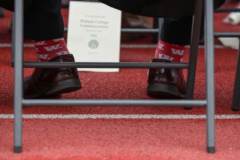 a person wearing red socks and black shoes