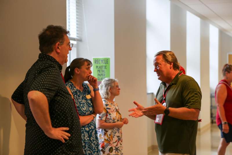 a group of people talking