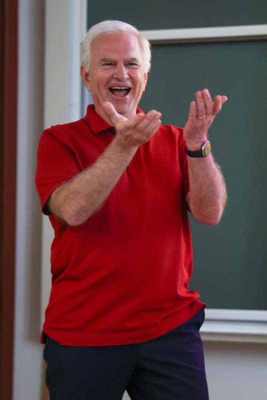 a man in a red shirt