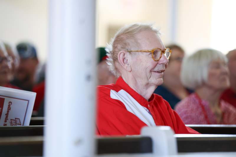 a man in a red shirt