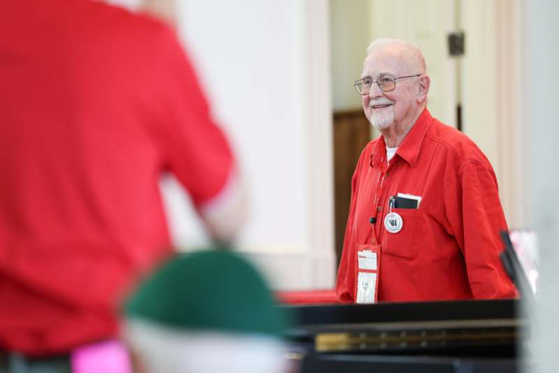 a man in red shirt