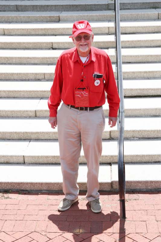 a man standing on stairs