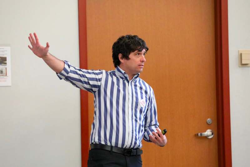 a man in a striped shirt