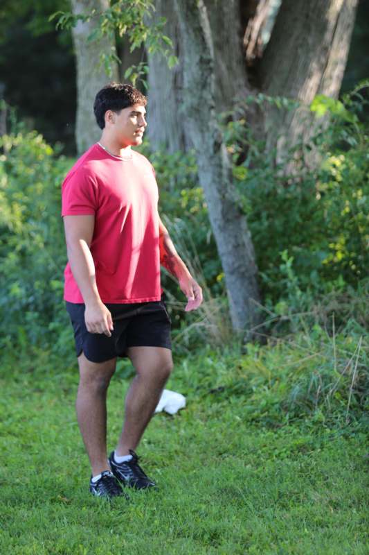 a man in a red shirt