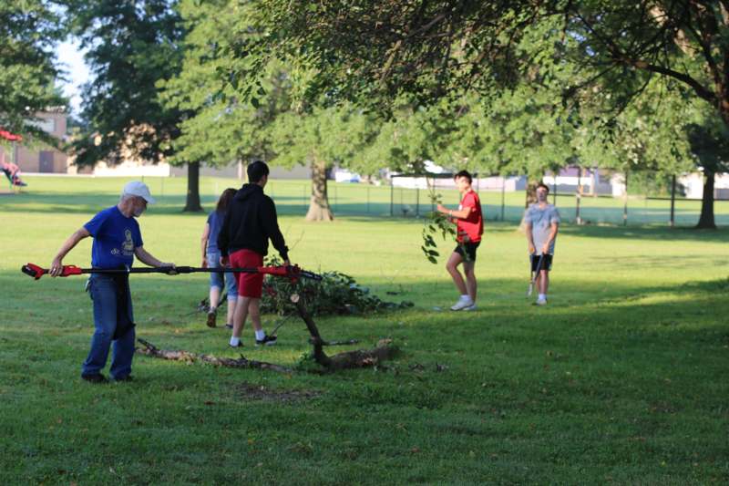 a group of people in a park
