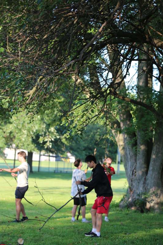 a group of people in a park