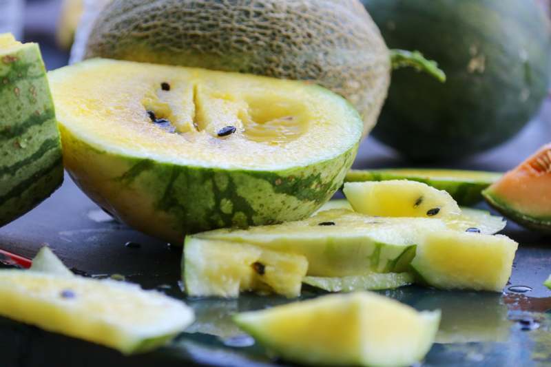 a melon cut in half