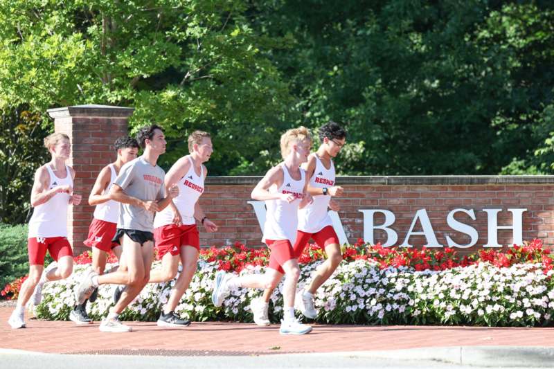a group of people running